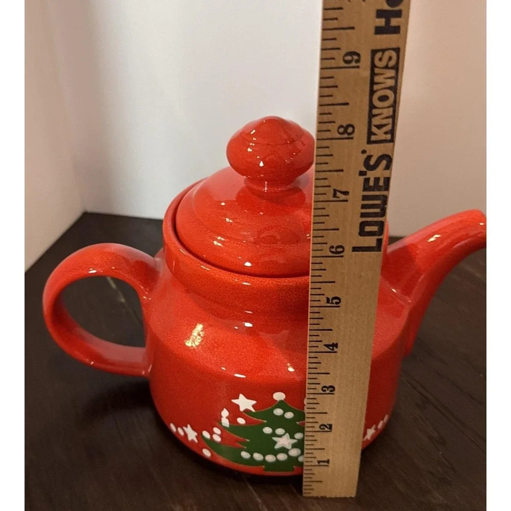 Waechtersbach Christmas Tree 5 Cup Red Ceramic Teapot Sugar Creamer Set Germany